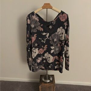 Old Navy Black and Pink Relaxed Floral Blouse